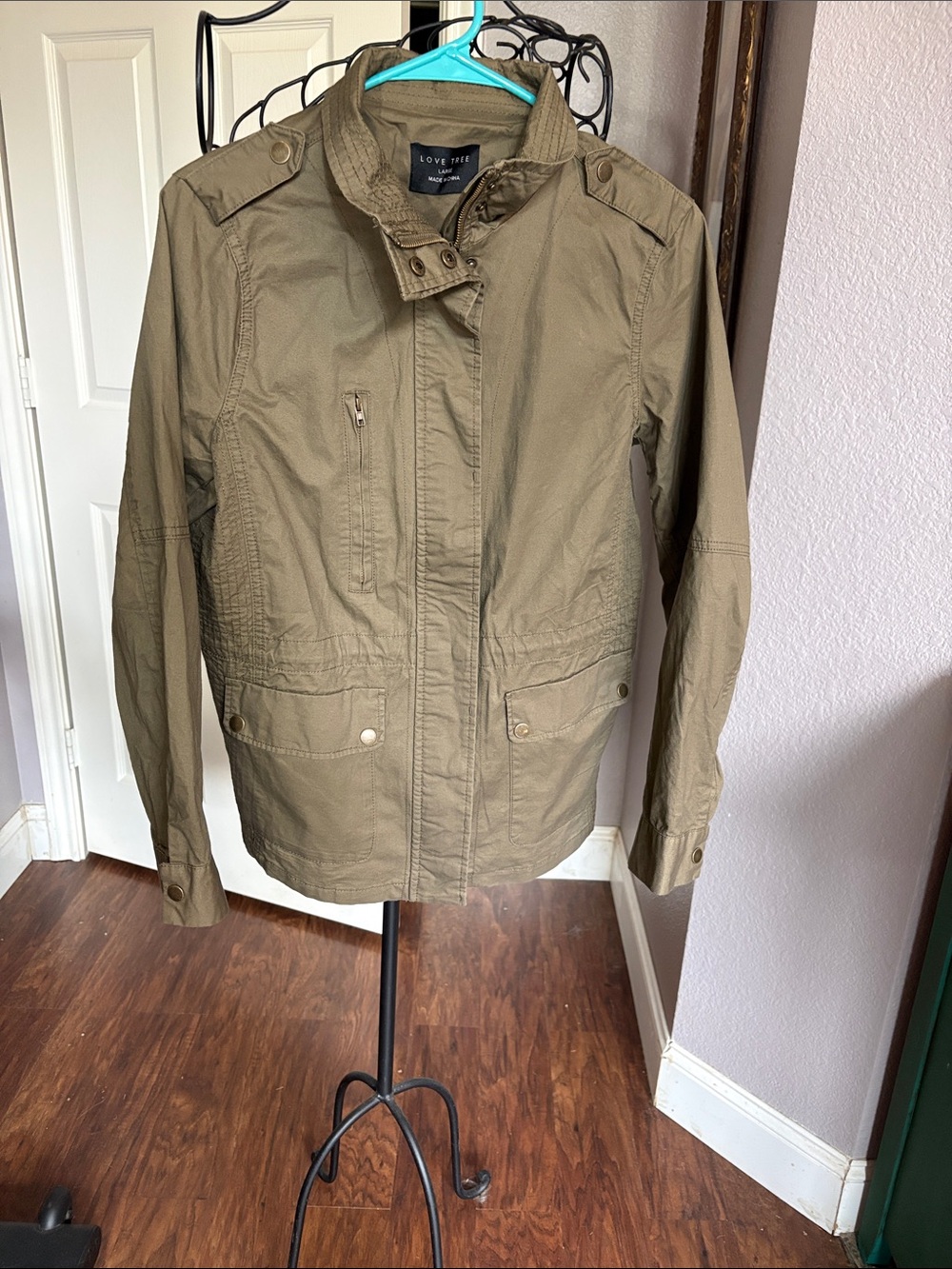 Love Tree Olive Utility Jacket with Epaulettes